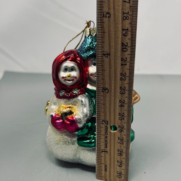 Christopher Radko Snowman Couple Glass Ornament Hand‑Painted Glitter Holiday 5" - Picture 7 of 8